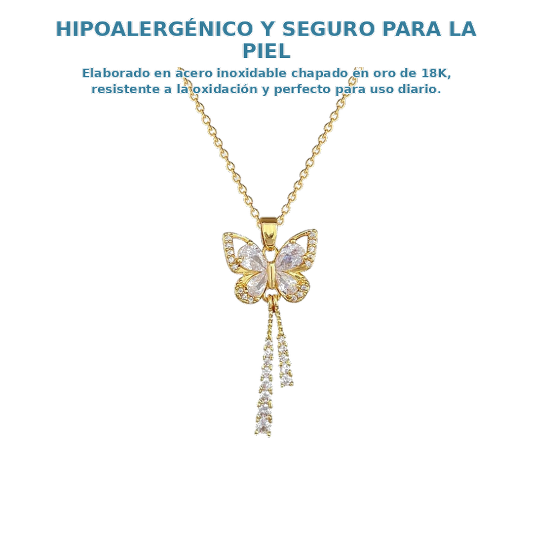 Collar Mariposa en Acero Inoxidable Chapado Oro 18K