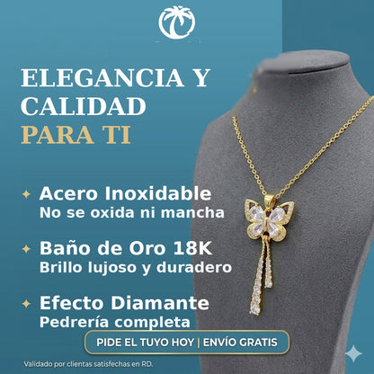 Collar Mariposa en Acero Inoxidable Chapado Oro 18K