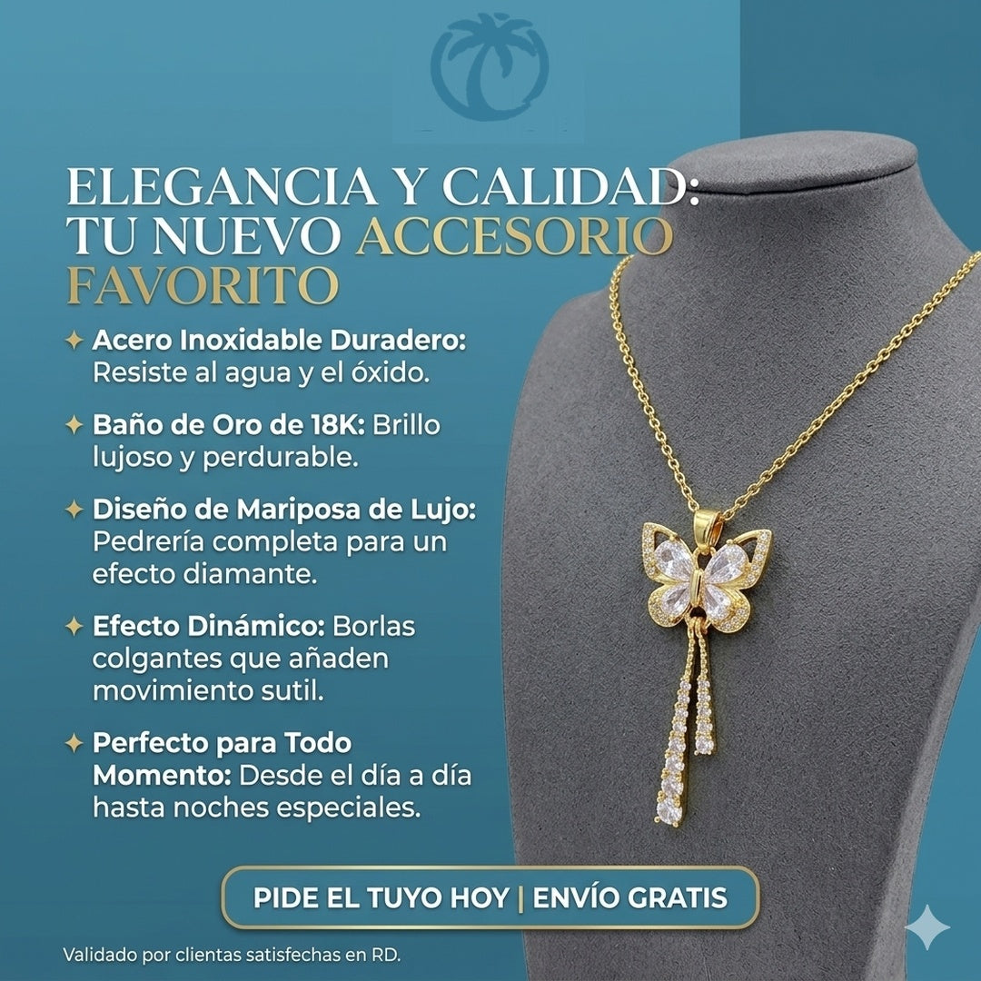 Collar Mariposa en Acero Inoxidable Chapado Oro 18K